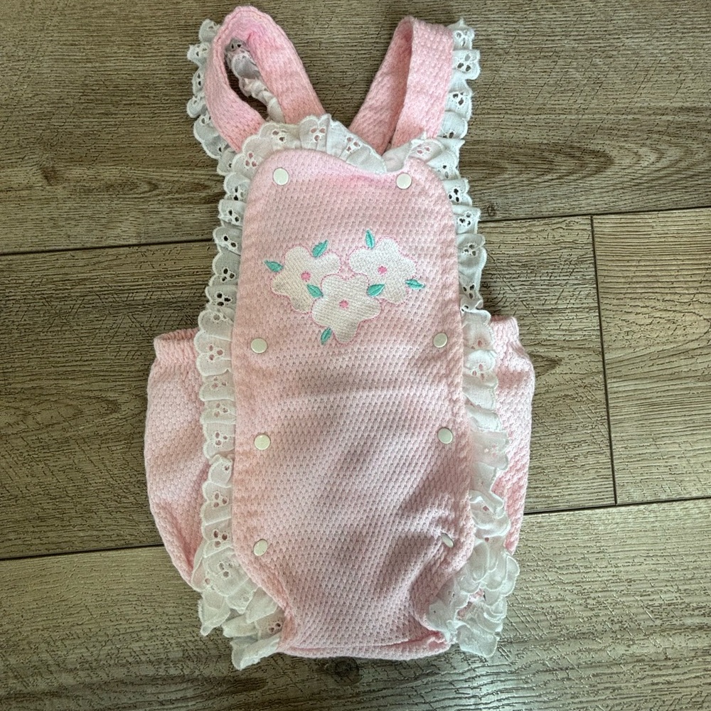 Vintage Carters Pink Baby Romper with Lace Trim